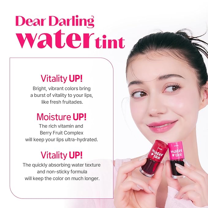 ETUDE Dear Darling Water Tint Cherry Ade 3 SET (9g*3) | Vivid Color Lip Stain with Moisturizing Weightless & Non-sticky Finish Lip Stain | Smudge-proof & Lightweight | Korean Makeup, Perfect for Gift