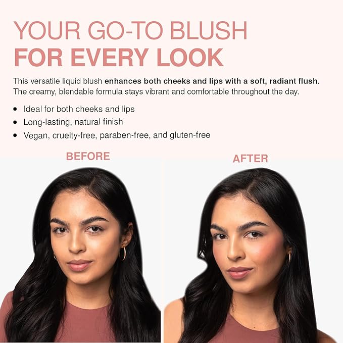 Palladio Liquid Blush for Cheeks & Lips 2-in-1 Makeup, Weightless Cream Formula, Smudge Proof Long-Wearing Pigmented, Natural Look, Dewy Finish, Deep Fuchsia
