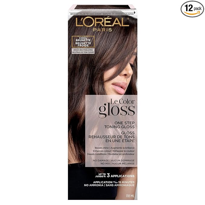 L'Oreal Paris Le Color Step Toning Hair Gloss,Cool Brunette,4 Ounce,(Pack of 12)