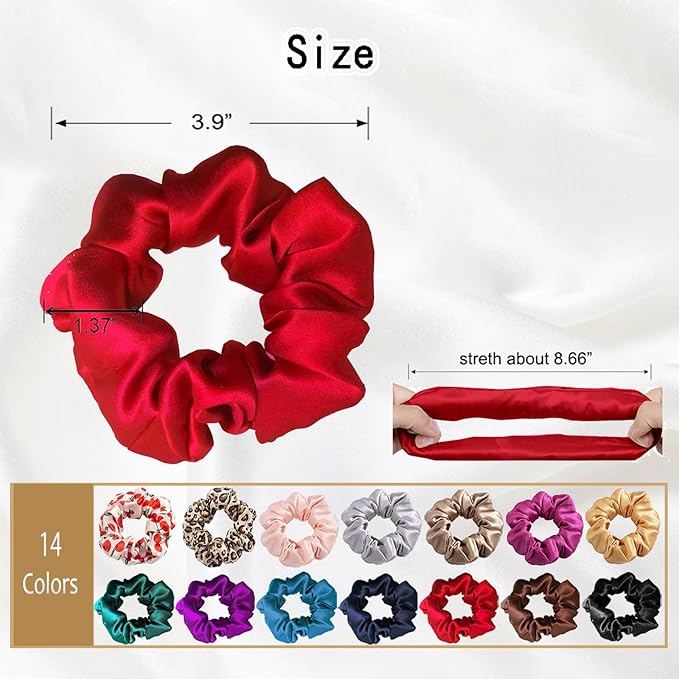 SALE - Pure Mulberry Silk Hair Scrunchies - 16 Momme Silk Hair Ties for Women with Curly, Thick or Thin Hair (2, 11 red x2)