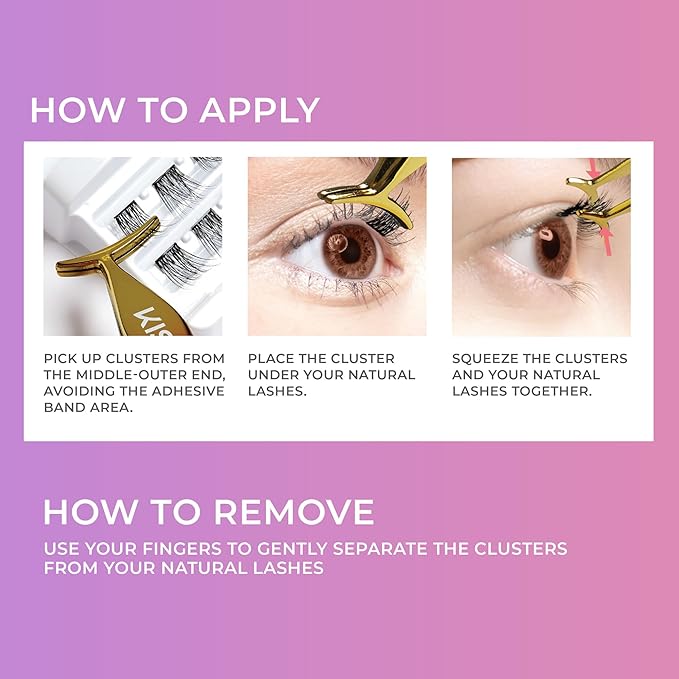 Kiss Impress False Eyelashes, Lash Clusters, Falsies, 'Curly', 10mm-14mm, Includes 30 Clusters, Contact Lens Friendly, Easy to Apply, Reusable Strip Lashes