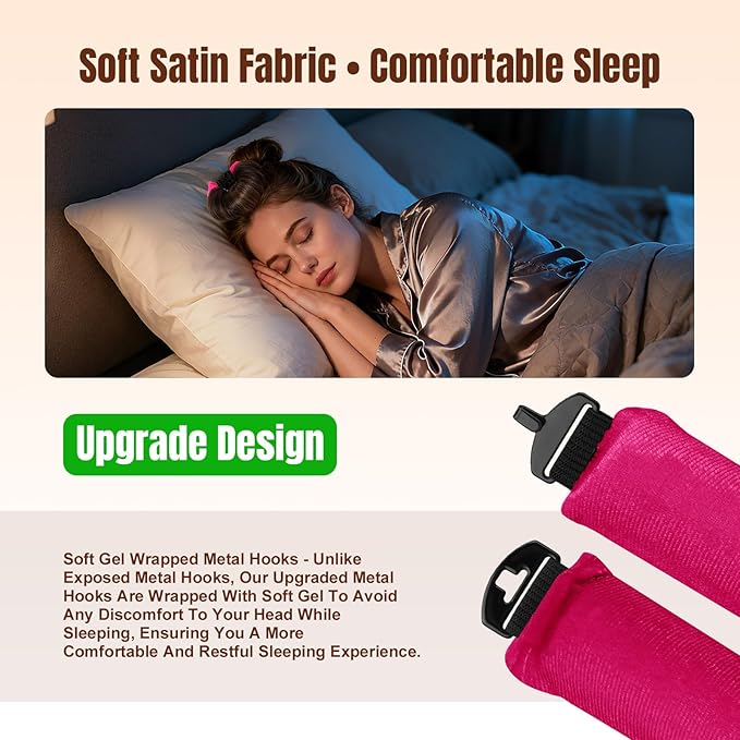 Overnight Heatless Hair Curler, Upgraded with Hair Pad Grippers Satin Jumbo Flexi Blowout Curls Rods, 3pcs No-Heat Styling Tools Curling Rod to Sleep in for All Hair Types - Rose Red