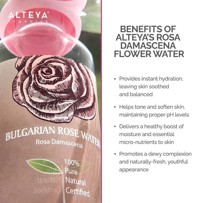 Alteya Organics Rose Water Natural Facial Toner, 17 Fl Oz/500mL Pure Bulgarian Rosa Damascena Flower Water,Award-Winning Moisturizer BPA-Free Bottle with Reducer