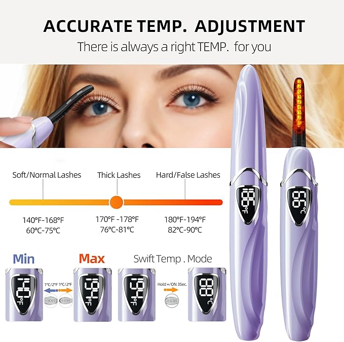 Heated Eyelash Curler, S600 Heated Lash Curler, Accurate Temperature Control Electric Eyelash Curler Heated - Intelligent Power Off, Long Lasting (Pale Mauve/Silver, S600-148MM)