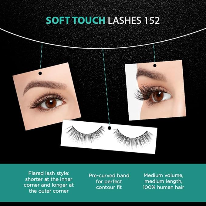 Ardell False Eyelashes Soft Touch 152 - Black, Lightweight, Reusable for Natural Look Strip Lashes for Everyday Wear, 4 Pack