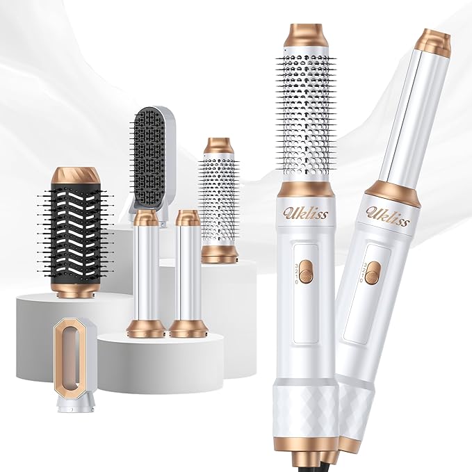 Ukliss 6 in 1 Hair Dryer Brush, Hot Air Brush & Styler with ALCI Safety Plug, Ionic Blow Dryer Brush for Frizz Free Salon Blowout, Volumizing & Auto Curls, for All Hair Types