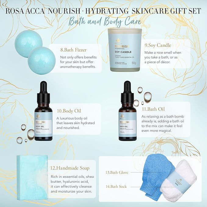 30pcs Mother's Day Gifts, Spa Gift Basket Set, Ylang Facial Skin Care Set for Men & Women, Face Cream, Serum, Shower Accessories, Clay Mask, Bath & Body Gift Set, Birthday, Christmas, Anniversary, Mom
