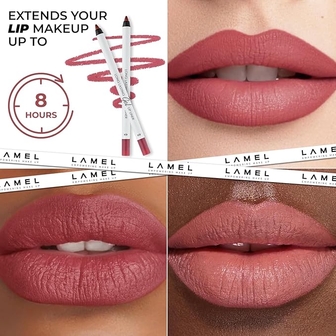 Lamel Gel Lip Liner Pencil - 5 Pack - 2-in-1 Waterproof Lip Liner Set - 8- Hour Wear, Creamy, Sharpenable, Pigmented - Smooth Finish & Full Coverage - Intense Brown, Berry, Chilli, Mauve, Spicy Nude