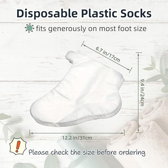 Plastic Disposable Foot Covers, Paraffin Bath Liners for Foot Pedicure Hot Spa Wax Treatment, Larger Thicker Thermal Therapy Feet Covers Bags Plastic Socks Liners (12.2" L x 6.7" W(Pack of 100))