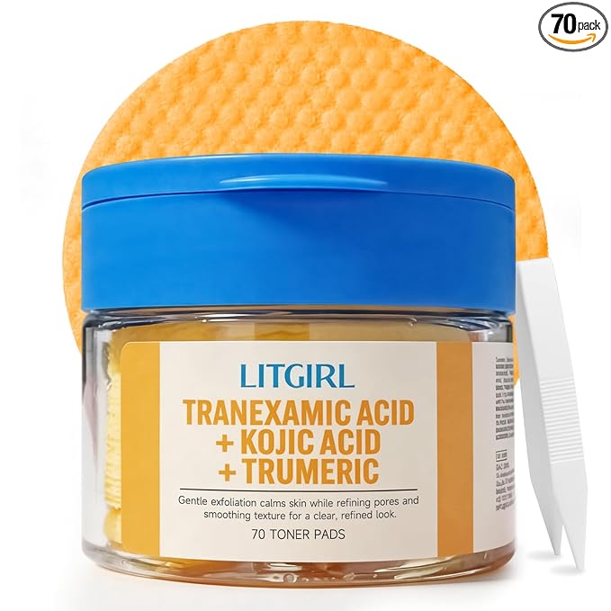 Turmeric Kojic Acid Toner Pads, With Tranexamic Acid, Exfoliating & Cleansing Face Pads, Dark Spot Care, Skin Oil Balancing, For All Skin Types, 70 Pcs For Face & Body