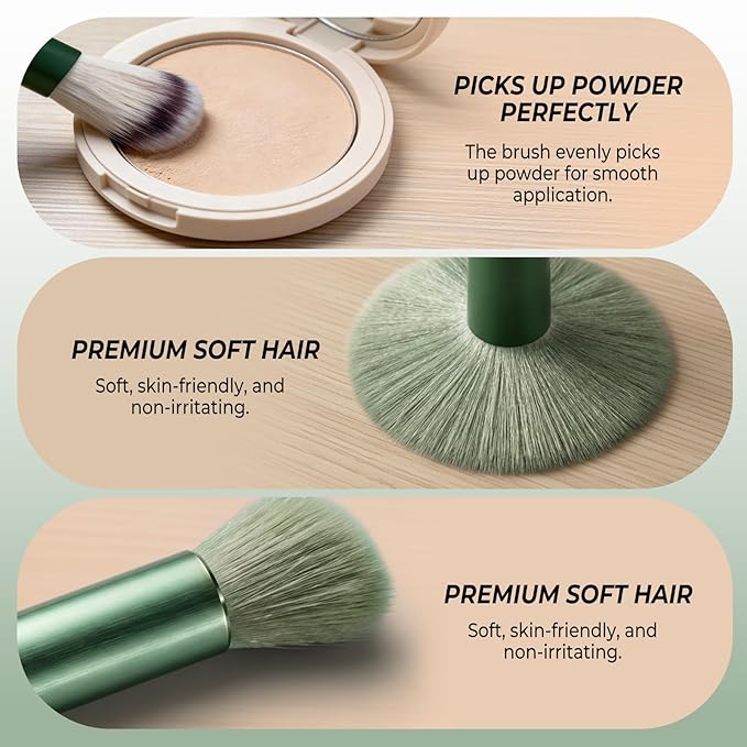 10 Sets Makeup Brushes with 13 Travel-Size Brushes & Pouch, Professional Mini Face Brush Set for Daily Makeup, Parties, Travel(10pc,green)