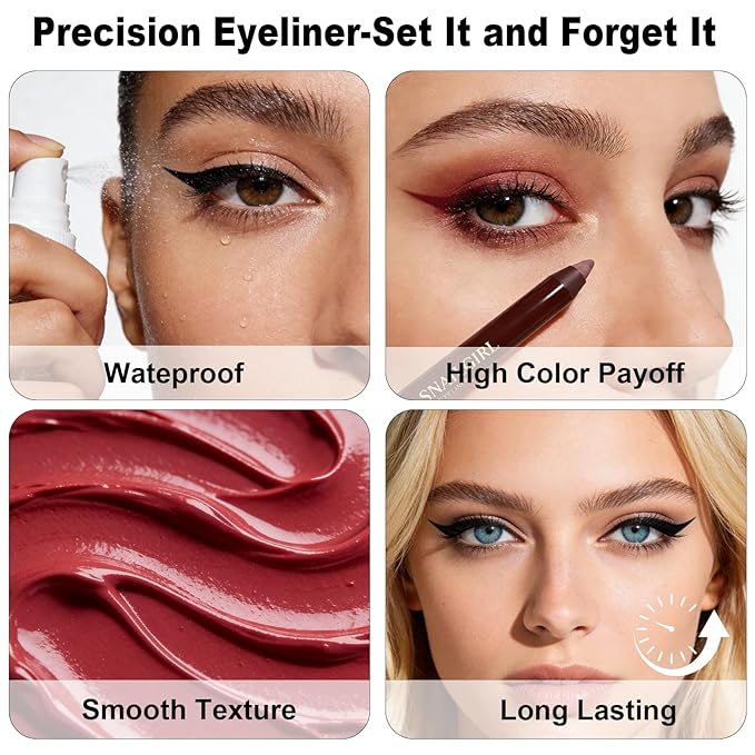 Plum&Black Gel Eyeliner Set 2PCS,Smudge-proof Waterproof Long Lasting Plum Eye Liner, High-Pigmented Smooth Creamy Formula for Mature Women, Eyes Makeup Pen Includes Sharpener