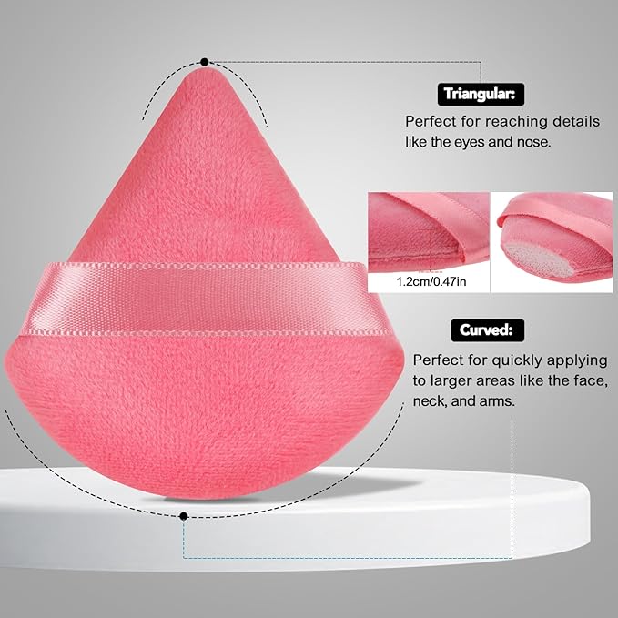 Pimoys 12 Pcs Triangle Powder Puff Pink Velour Makeup Puff, Dry Use for Foundation on Cheeks Forehead Eyes and T-Zone, Reusable for Home Travel and Pro Use