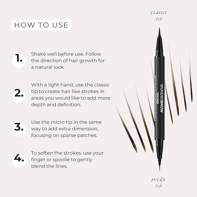 WUNDERBROW Thicker Brow Pen Duo, Dual Ended Pen, Vegan & Cruelty Free (Black/Brown)