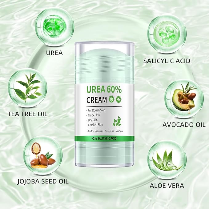 Urea Cream 60 Percent for Feet Maximum Strength, Cracked Heel Stick, Urea Foot Cream for Very Dry Feet Knees Elbows Hands, Thickened Skin, 40g/1.41oz