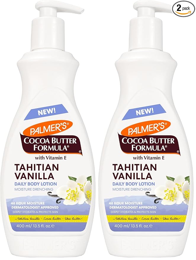Palmer's Cocoa Butter Formula Tahitian Vanilla Body Lotion,13.5 Oz, Daily Moisturizing Lotion for Dry Skin with Shea Butter & Vitamin E, Hydrates & Protects, Provide 48-Hour Deep Moisture,(Pack of 2)