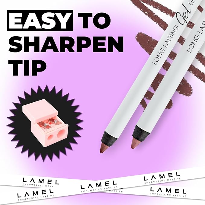 Lamel Gel Lip Liner Pencil - 5 Pack - 2-in-1 Waterproof Lip Liner Set - 8- Hour Wear, Creamy, Sharpenable, Pigmented - Smooth Finish & Full Coverage - Intense Brown, Berry, Chilli, Mauve, Spicy Nude