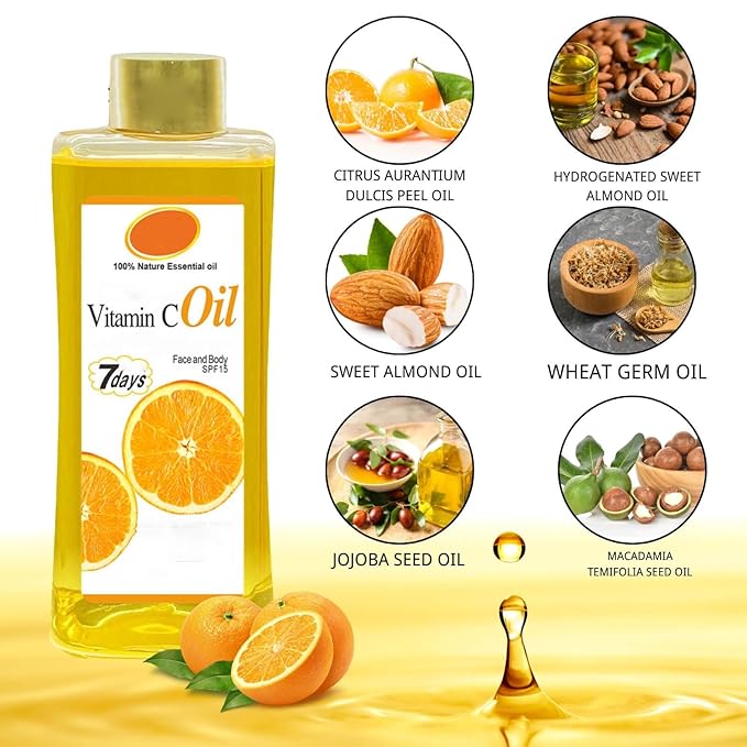 Vitamin C Oil for Massage and Skin Moisturizing, Lightweight Hydrating Body Oil for Dry Skin, Spa Body Care Oil, 200ml / 6.76 fl oz