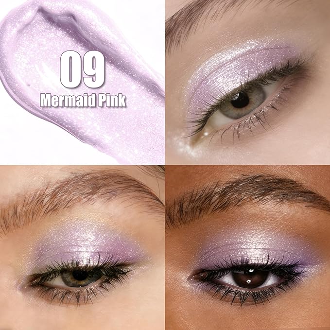 QIC Liquid Glitter Eyeshadow, Metallic & Shimmer Finish, Long Lasting, Non-Creasing, Smudge-proof, Lightweight Formula Liquid Eyeshadow for All Skin Tones, Buildable Color (09 Cherry Blossoms)