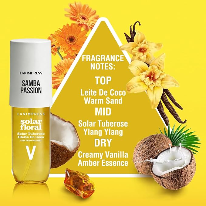 2 Pack 6 fl oz Hair Mist and Body Spray for Women（Eau De Parfum）,Sunshine Floral Perfume No.5, With Notes of Solar Tuberose,Leite De Coco