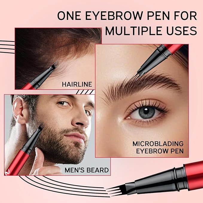 Vevivia Eyebrow Pen with Brush, 4 Tip&2 Tip Waterproof Eyebrow Pencils for Women, Microblading Eyebrow Pencils for All Brow Types to Create Hair-Like Brows,Non Dry Out, All-Day Wear,Dark Brown（2 Pack）