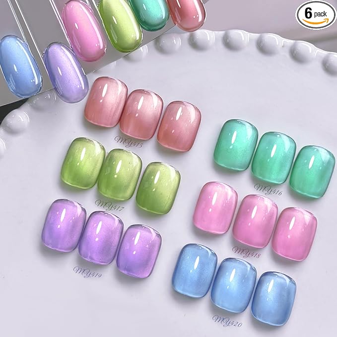 Born Pretty Cat Magnetic Eye Gel Nail Polish Set,6 Colors Spring Summer Pastel Mirror Effect Magnetic Gel Polish Glass Smoothie U V Gels for Nail Art Manicure DIY at Home 7ML