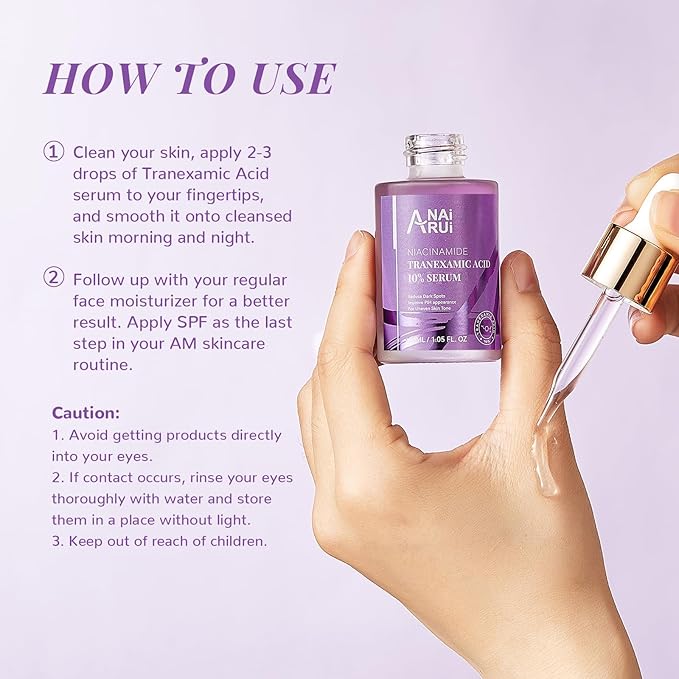 ANAI RUI 10% Tranexamic Acid Face Serum with Niacinamide, Kojic Acid, Arbutin & Ceramide, Lightweight Hydrating Serum for Uneven Skin Tone & Smooth Texture, Fragrance-Free, 1.05 Fl Oz