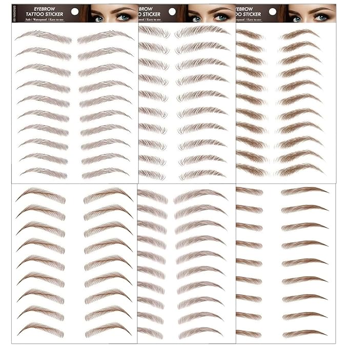 4D Hair-Like Waterproof Eyebrow Tattoos Eyebrow Stickers Transfers Temporary Tattoo Brow Peel Off Grooming Shaping Sticker for Daily, Alopecia, Chemo, Cancer Gift