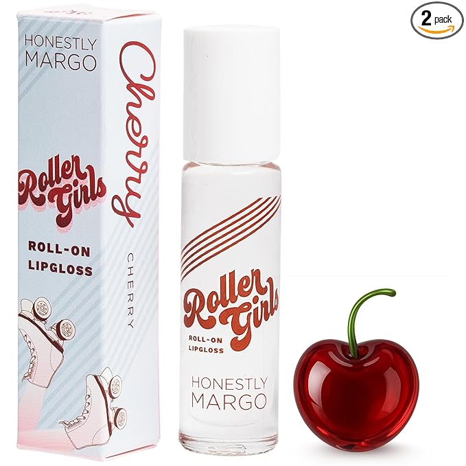 Honestly Margo Roller Girl Roll-On Lip Gloss (Cherry Cherry, 2 Pack) – Lip Gloss for Women with Hydrating Vitamin E & Moisturizing Shine, Refreshingly Lightweight Your Lip Stain, Non Stick Gloss