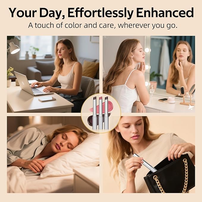 Tinted Lip Balm for Dry Lips, 3PCS Sheer Moisturizing & Hydrating Lip Balm Set, Nourishing Lightweight Natural Honey Lipstick, Universal Flattering Glossy Finish, Vegan for All Skin Tones