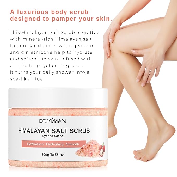 Himalayan Salt & Sugar Body Scrub, Lychee Scented Exfoliating and Moisturizing Scrub for Women – Gently Exfoliates, Hydrates and Smooths Skin for a Soft Glow, 10.58 oz