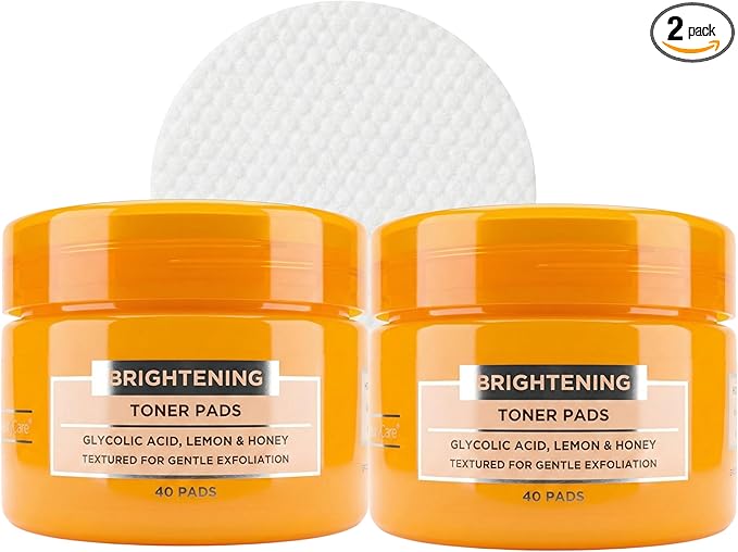 Global Beauty Care Vitamin C Toner Pads - Exfoliating Toner Pads for Face with Glycolic Acid, Lemon & Honey, Dual Textured Facial Pads, Helps Brighten, Even Skin Tone & Boost Radiance, 80ct (2-Pack)