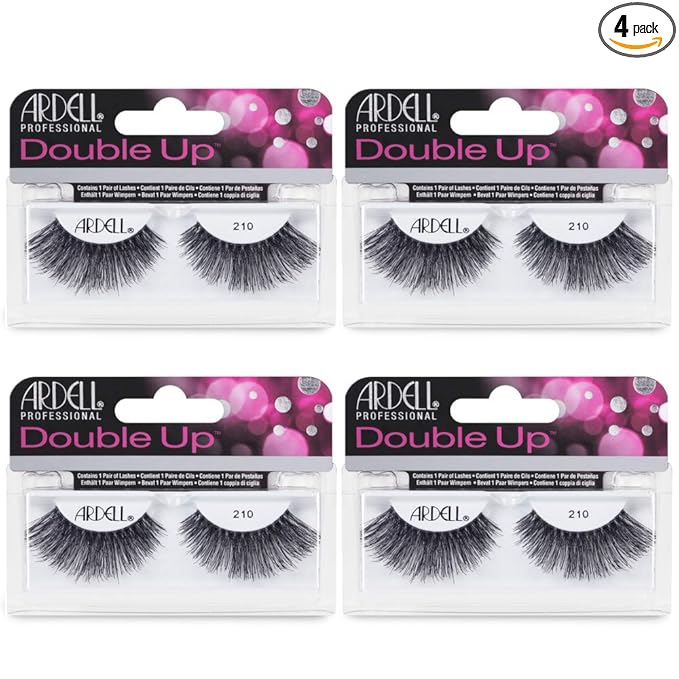 Ardell False Eyelashes Double Up 210 - Voluminous & Full Strip, Reusable Wispy Lashes, 4 Pack