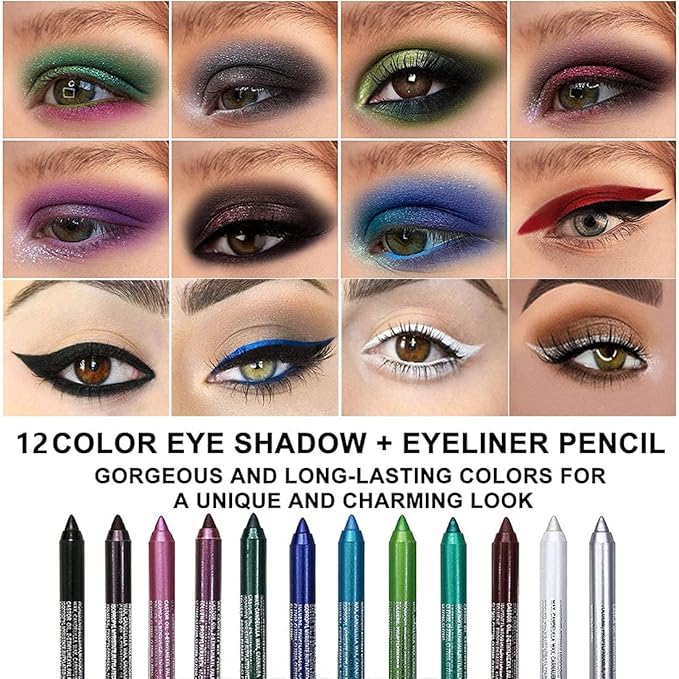 Multipack Color Eyeliner Penicls for Women with Pencil Sharper, 12 Pcs Highly Pigmented Creamy Eye Liner Pencils Set, Easy to Color, Waterproof & Long-Lasting, Professional Eye Make Up, Soft & Smooth
