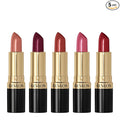 REVLON Super Lustrous Lipstick Gift Set, 5-Piece, Creamy Formula, Moisturized Feel, 755 Bare It All, 477 Black Cherry, 535 Rum Raisin, 805 Candied Rose, 810 Uncut Ruby