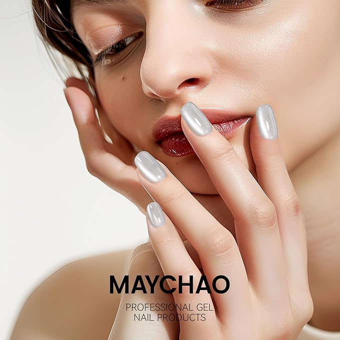 MAYCHAO 15ML Jelly Pink Cat Eye Gel Nail Polish 1Pc Galssy Pink Gel Polish Soak off Holographic Magnetic Nail Polish for Nail Art Manicure Salon DIY at Home, 0.5 OZ