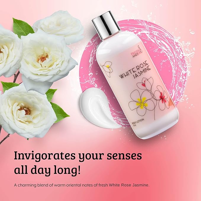 Home Spa Gift 10oz Deep Moisturizing Fragrance Body Lotion & 8 oz. Fine Fragrance Body Mist Set Luxury Self-Care Combo for Women & Girls (White Rose Jasmine) – Mother's Day Gift for Mom