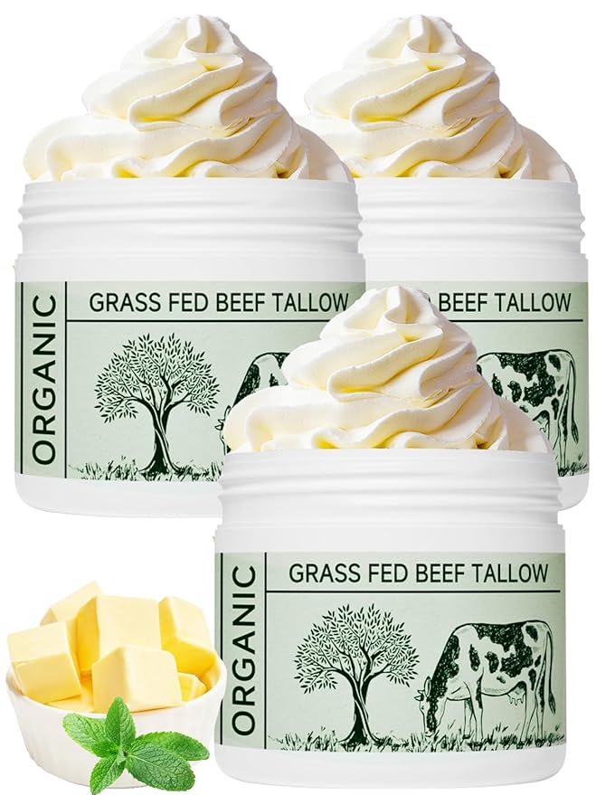 Beef Tallow, Beef Tallow for Skin, Moisturizer for Dry Skin, Unscented Beef Tallow Blam Grass Fed Whipped Tallow Face Cream Nourishing Soothing Moisturizer Body Lotion Skin Care, 3 Packs