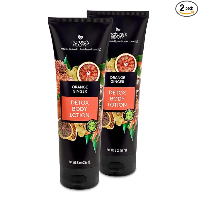 Nature's Beauty Orange Ginger Detox Body Lotion Multi-Pack - Lightweight, Non-Greasy Moisturizer, Improve Skin Tone+Texture Made w/Vitamin C, Sunflower + Almond + Avocado Oils 8 oz (2 Pack)