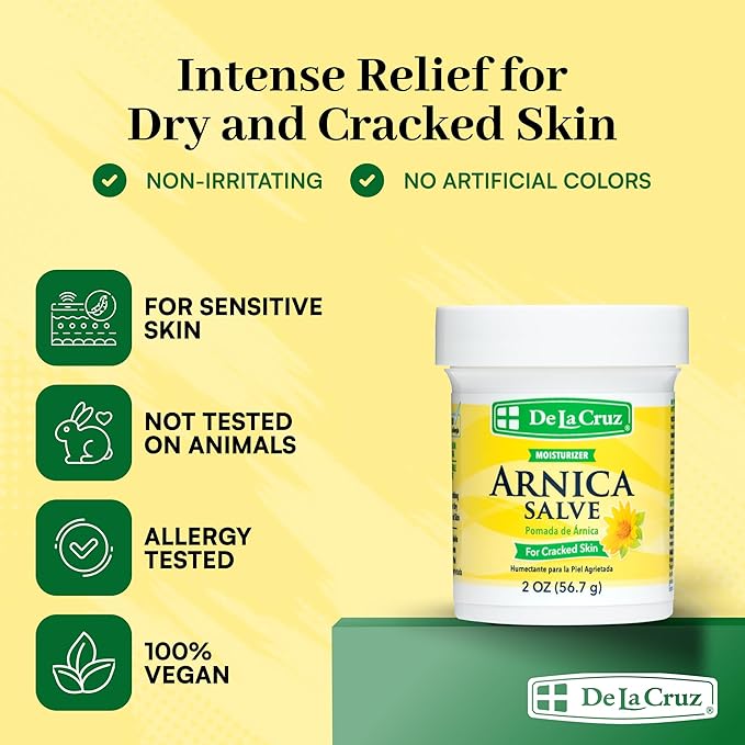 De La Cruz Arnica Salve Foot Care Cream for Dry Cracked Heels & Feet, Skin Care, Hand Salve, 24 Hour Moisture Balm - 2 OZ (6 Pack)