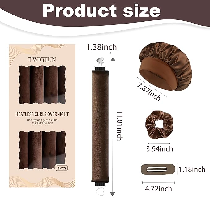 Heatless Curls Overnight Hair Curlers Set – 4PCS Jumbo Velvet Rollers with Shower Cap, No-Damage Flexi Rods for Beautiful Waves