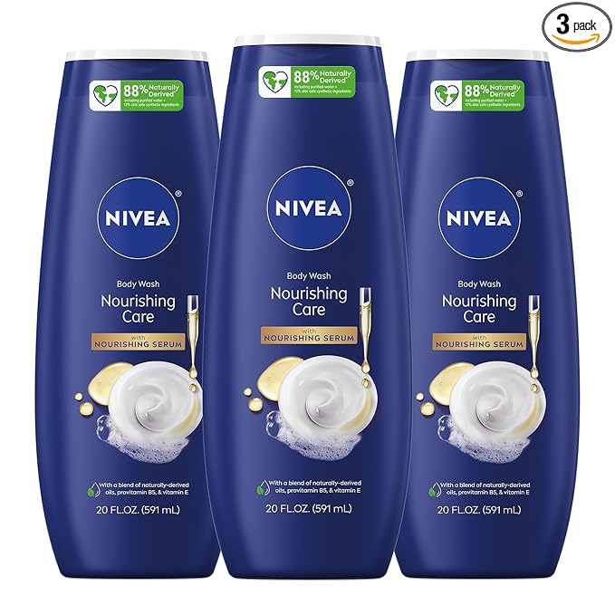NIVEA Nourishing Care Body Wash with Nourishing Serum, Moisturizing Body Wash for Women, Enriched with Provitamin B5 and Vitamin E, 20 Fl Oz Bottle, Pack of 3