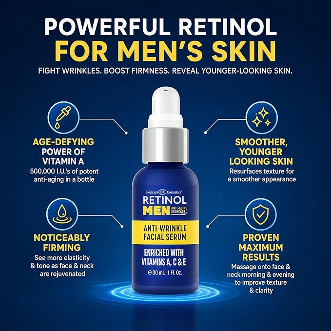 LIVAURA Retinol Men’s Face Serum – Anti Aging Serum for Face, Brightening Serums for Dark Spots & Glow, Hydrating Hyaluronic Acid, Skin Care for Wrinkles & Even Tone, Best Facial Serums