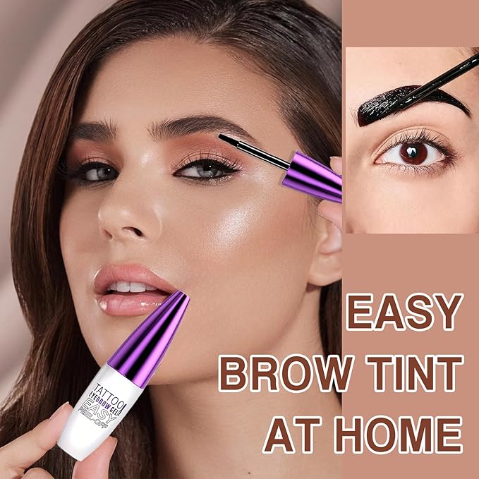 2Pcs Dark Brown Tattoo Eyebrow Gel Easy Peel Off, Tinted Eye Brow Gel, Waterproof & Sweatproof & Transfer-proof, All Day Weal, for All Skin Types, Mother's Day Makeup Gift