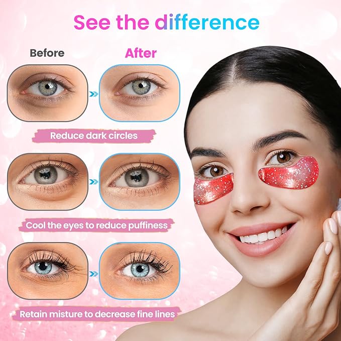 Onespring Eye Masks (8 Pairs) - Travel Essentials - Under Eye Patches for Dark Circles, Puffiness, Fine Lines with Collagen, Revitalises and Refreshes Your Skin, Bridesmaid Gift for Her