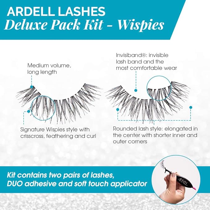 Ardell Deluxe Pack False Eyelashes Wispies with Lash Glue and Applicator - Natural Volume Lashes for Everyday Wear, 2 Pairs x 2 Packs