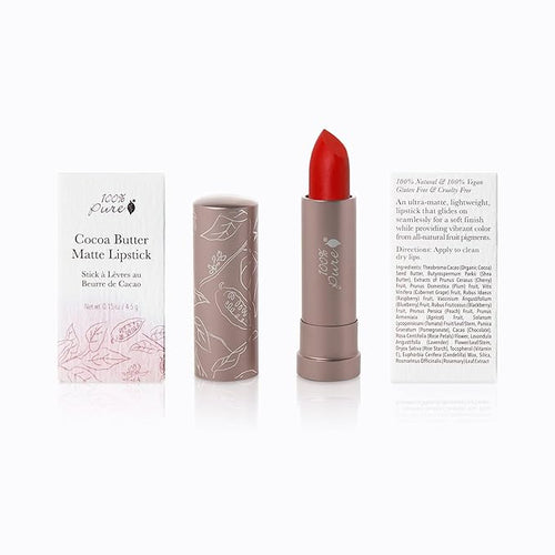 100% PURE Cocoa Butter Matte Lipstick Full Stay All Day Coverage, Lasting Moisturizing & Softening Natural Lip Color for All Skin Tones, Vegan Fruit Pigmented Sonora (Orange-Red) - 0.15 oz