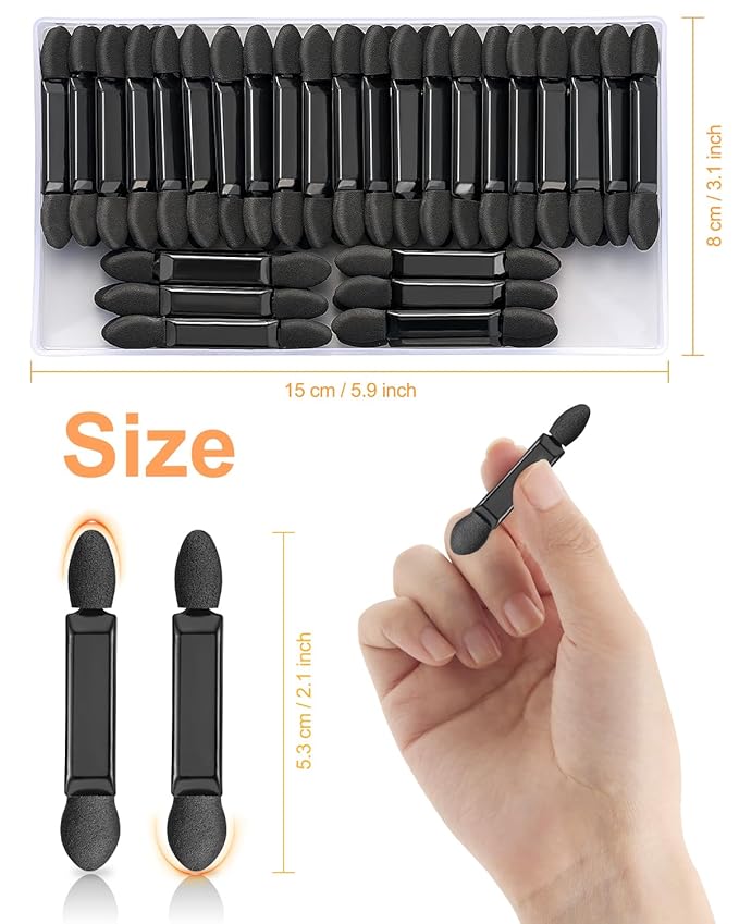MORGLES 50Pcs Double Ended Eyeshadow Applicators Sticks with Organizer, Disposable Makeup Applicators, Sponge Tip Eye Shadow Brush Bulk