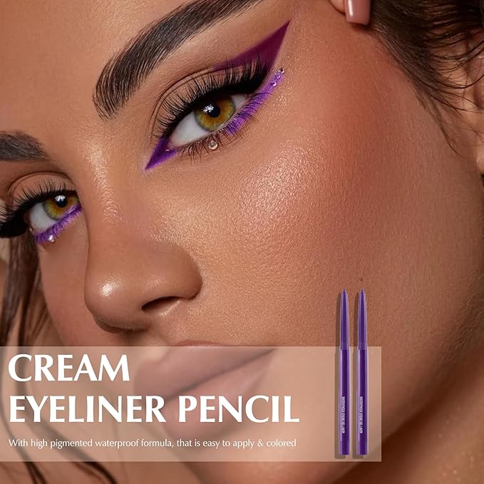 2 PCS Purple Eyeliner Pencil Set, Retractable Matte Gel Waterline Eye Liner Pen, Smudge-Proof Multi-Use Colorful Creamy Eyeshadow High Pigmented Long-Lasting Smooth Eye Makeup for Women