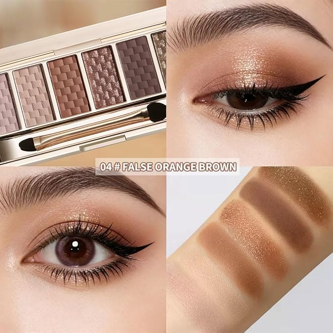 Deep Brown Smokey Matte Shimmer Eyeshadow Palette, 6 Color High Pigment Blendable Eye Shadow Makeup for Older Women, Lightweight Travel Size, Suitable for All Eye Shapes, Dramatic Look Vegan 04#